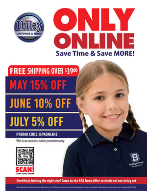 BridgePrep Academy's 2025-2026 school uniforms can now be purchased at Ibiley Uniforms!